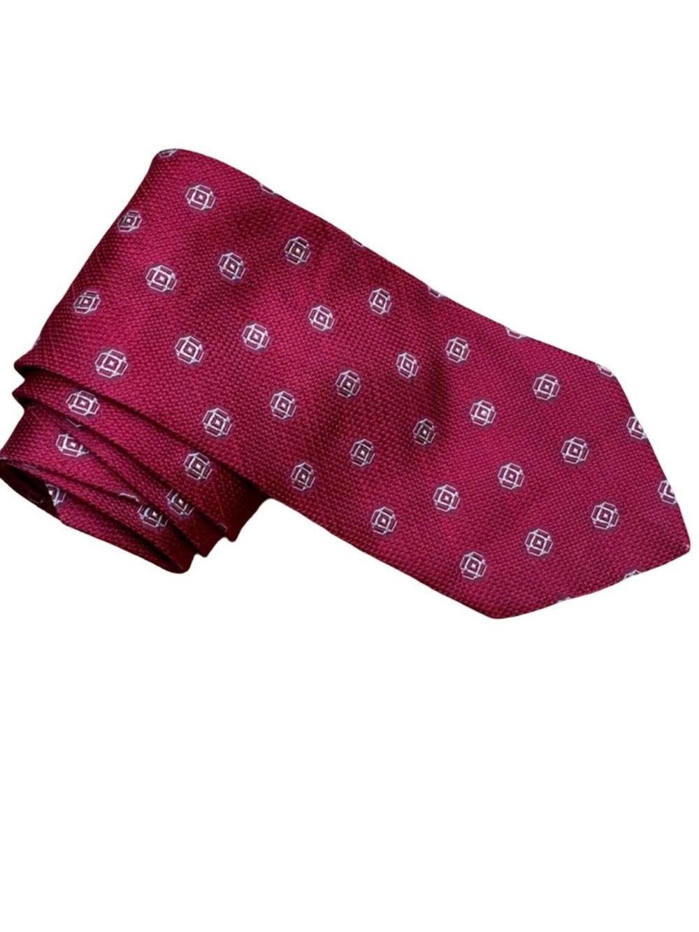 Vintage Mondo di Marco 100% Italian Silk Crimson Red Geometric Tie Men’s 56”x4”